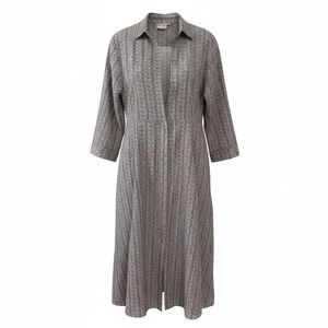 Julia Amory JA Shirt Dress Size L Brown White Geometric Cotton Maxi 3/4 Sleeve